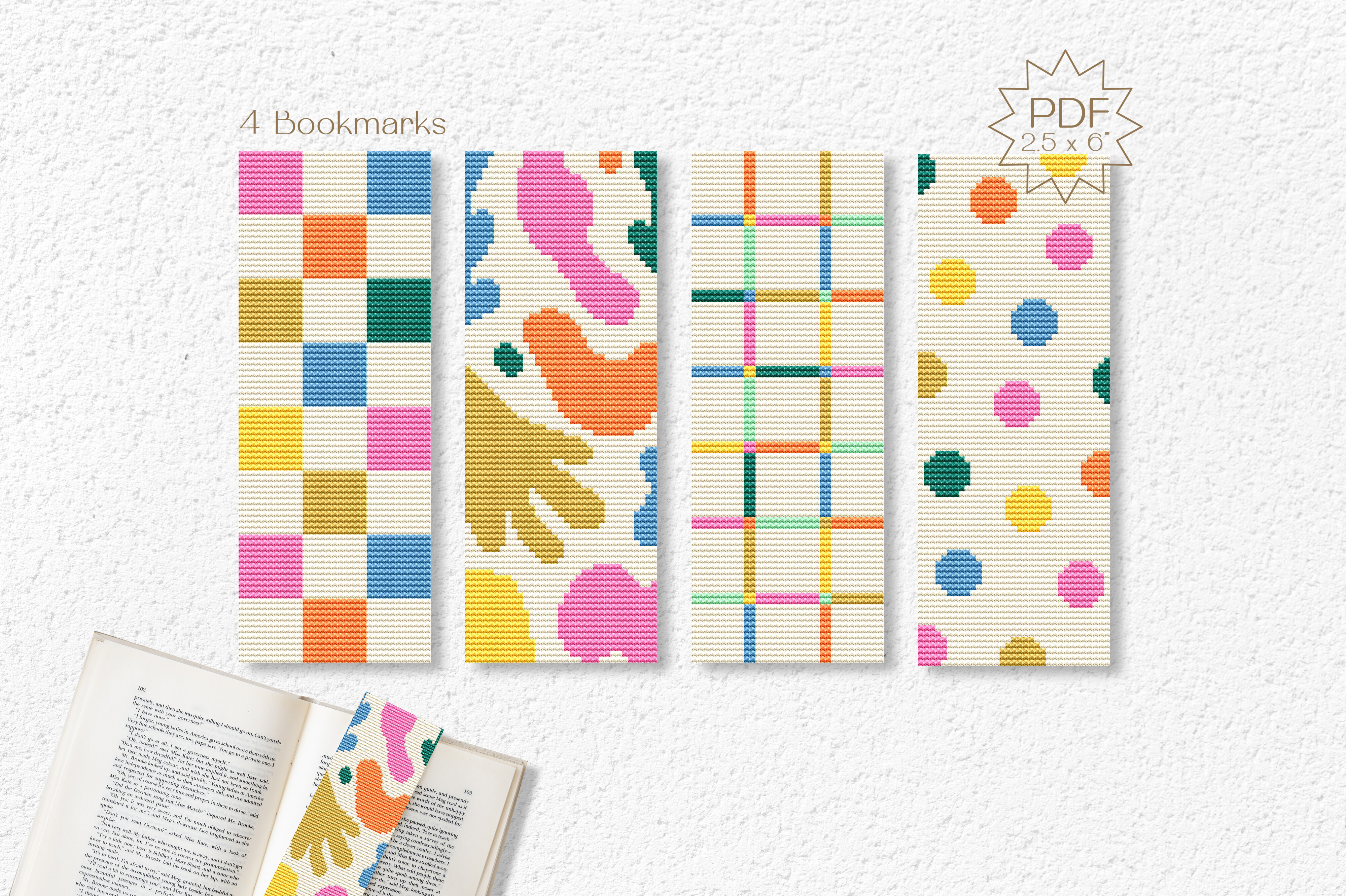 4 Abstract Bookmark Cross Stitch Pattern