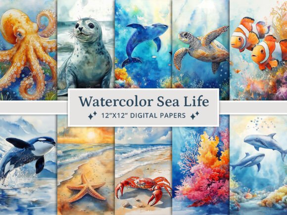 Watercolor Sea Life Digital Papers