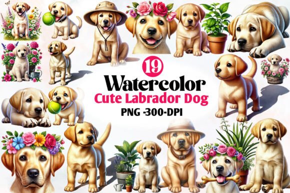 Cute Labrador dog clipart PNG set for nursery decor prints baby shower sublimation