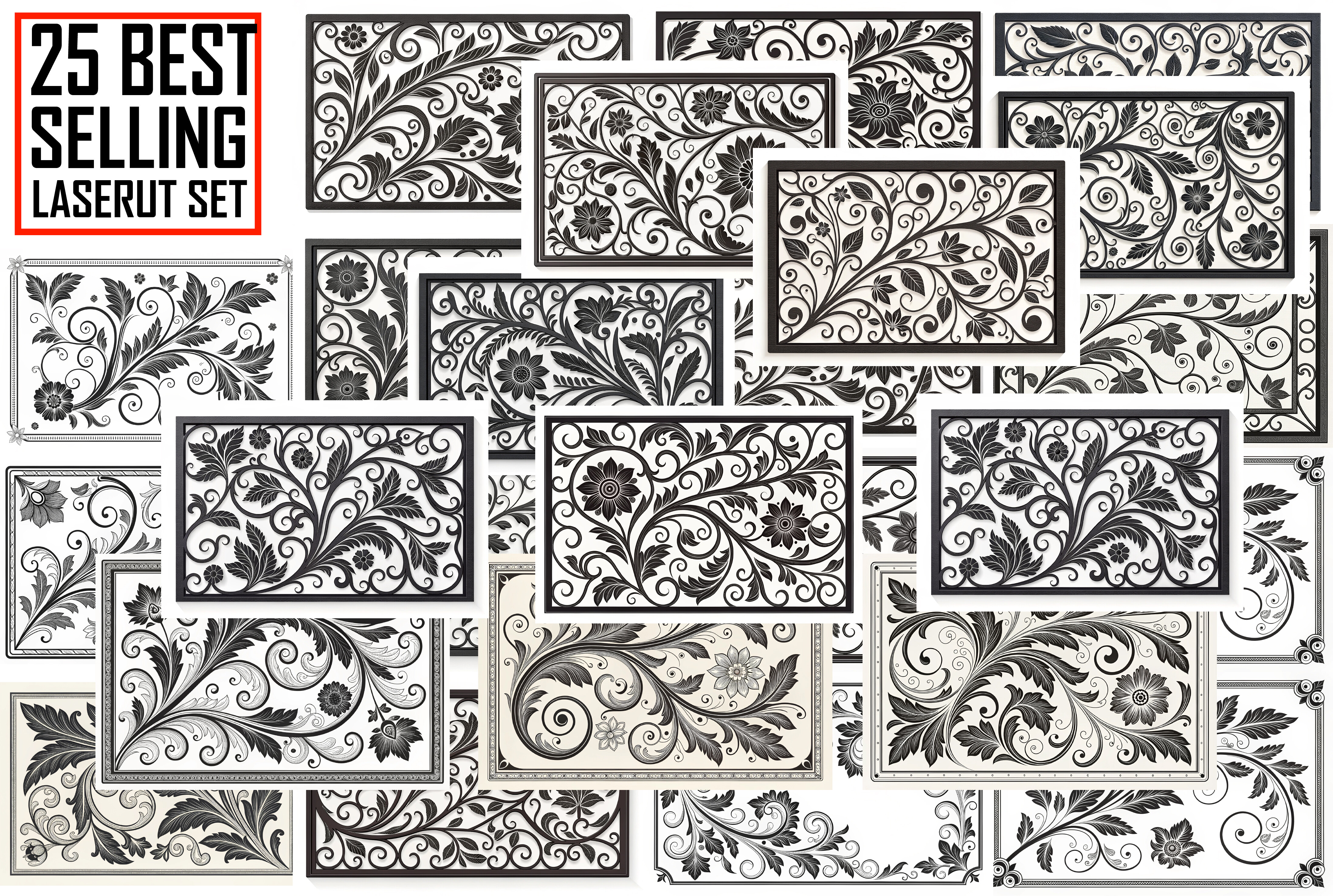 Elegant Floral Laser Cut Pattern Set Graphic by Creativelab19 ...