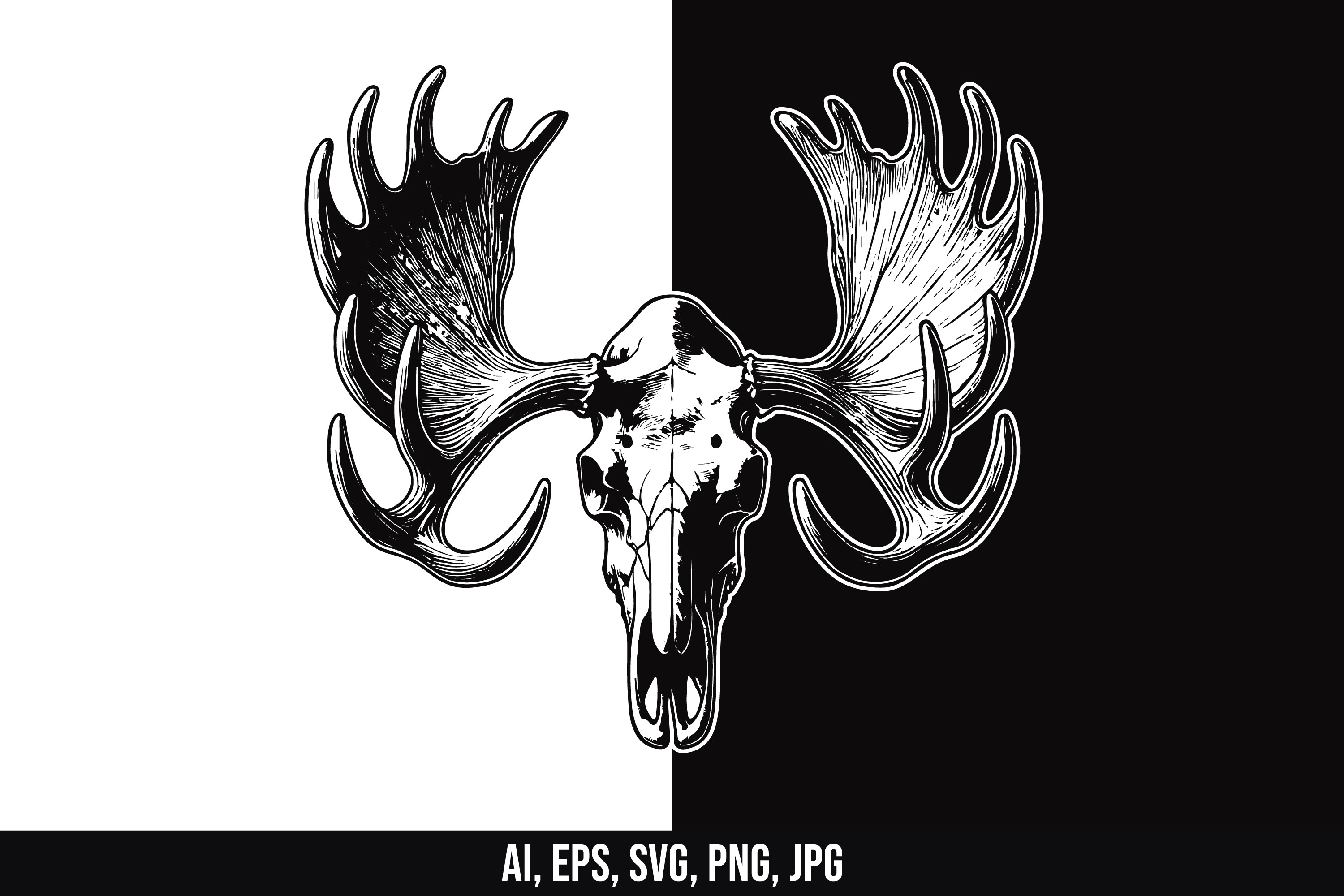 Moose Head Skull Vector Drawing Graphic by raulyufitraf · Creative Fabrica
