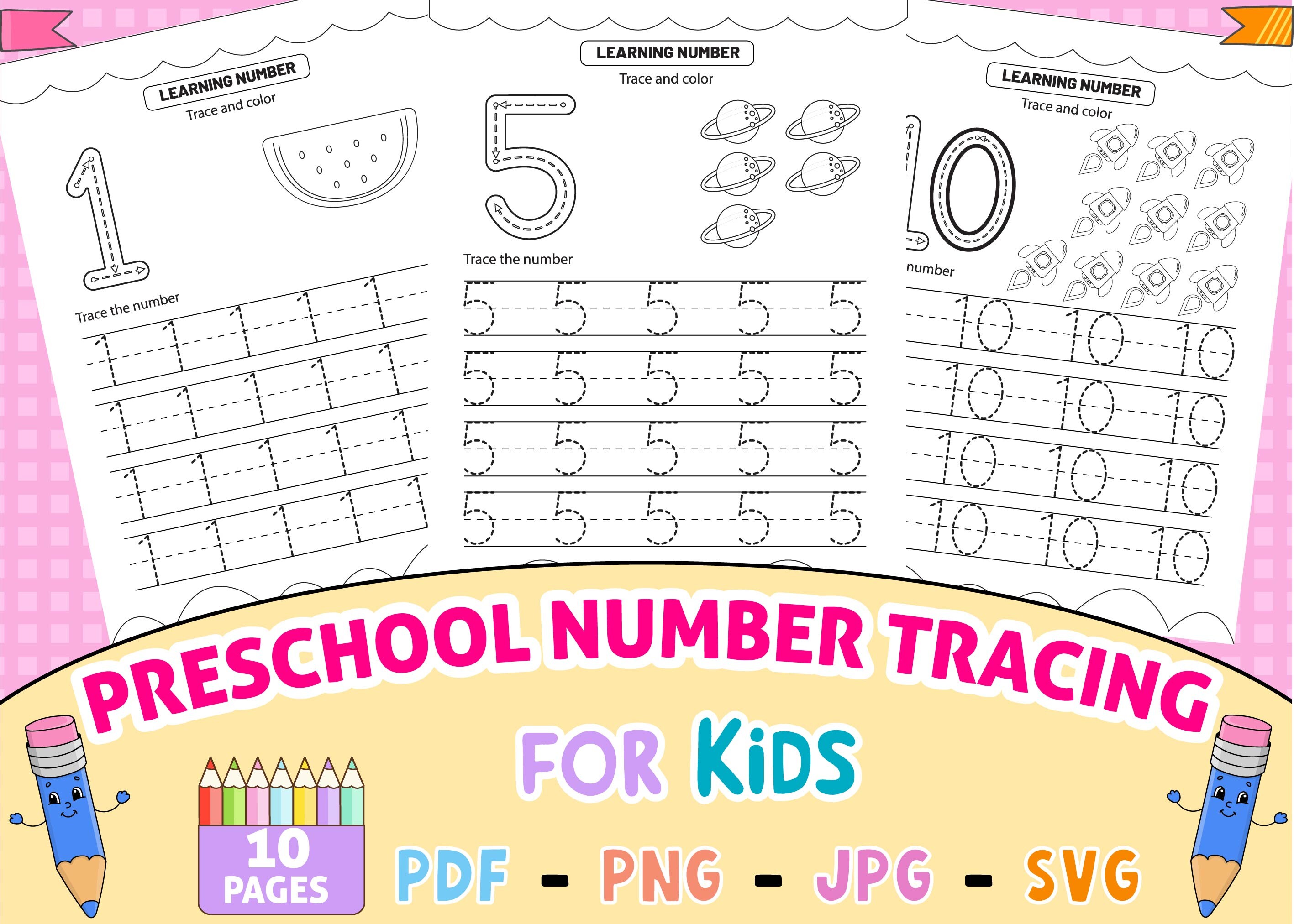 Preschool Number Tracing 1-10 Worksheet