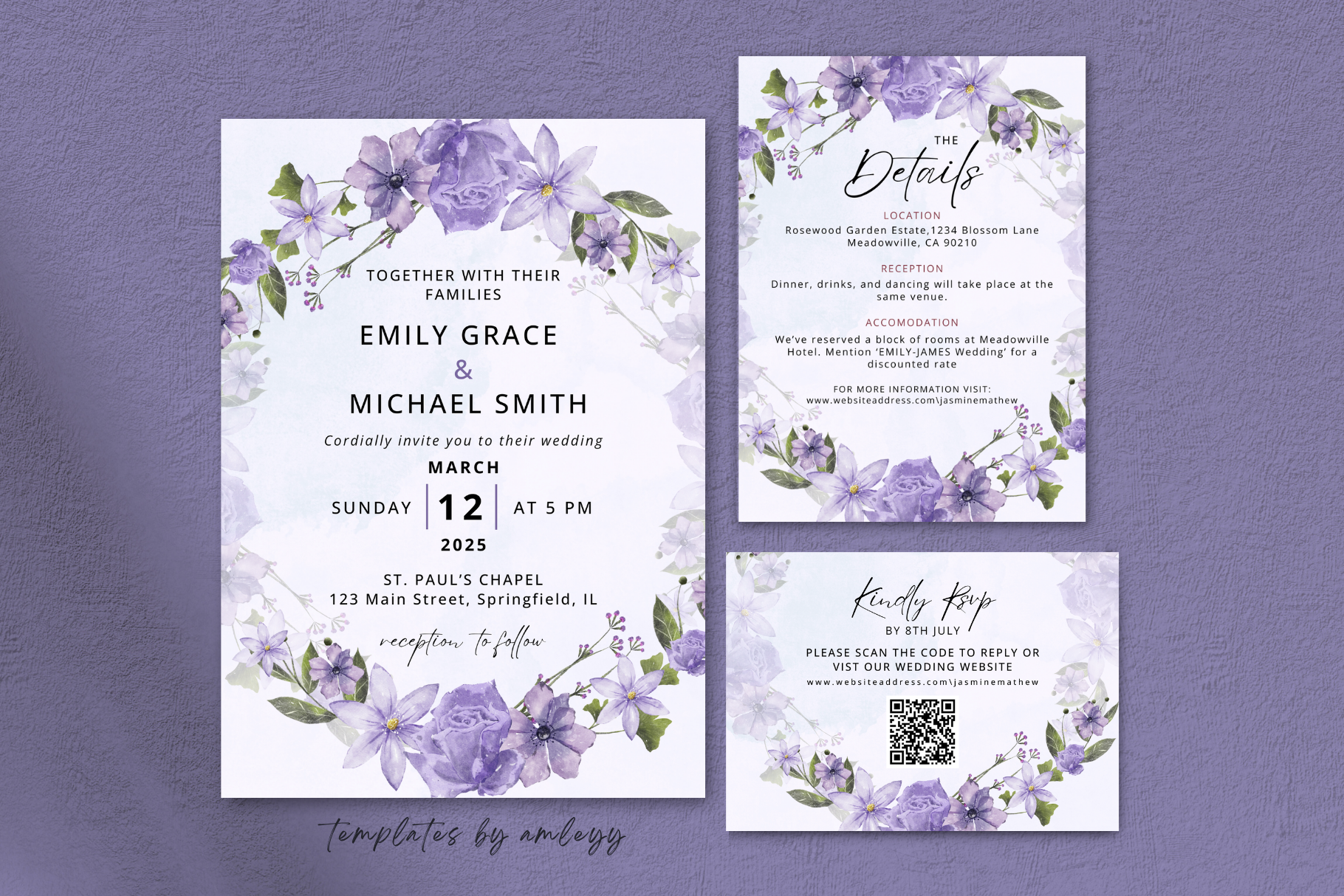 Purple Floral Wedding Suite – Invitation