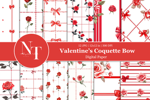 Valentine's Coquette Bow Digital Paper Graphic by Nam Tiwa · Creative ...