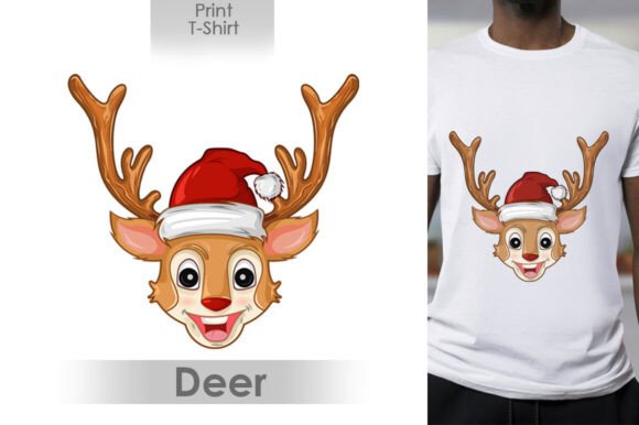 Cheerful Deer Face with Hat T Shirt Graphic T-shirt Designs By DeadLine