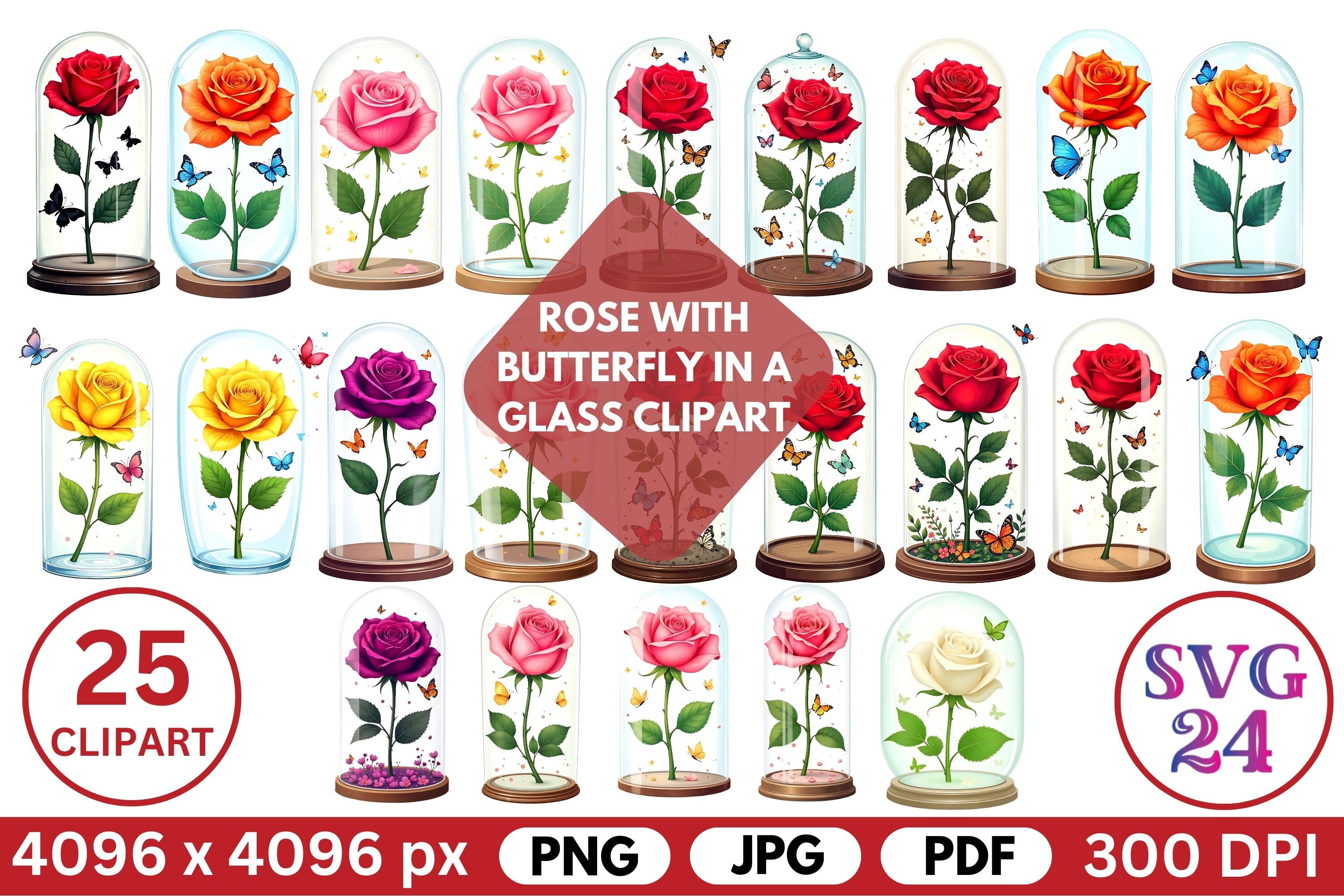 Rose with Butterfly in a Glass Clipart Graphic by SVG24 · Creative Fabrica