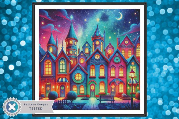 Starry Night Houses Cross Stitch Pattern