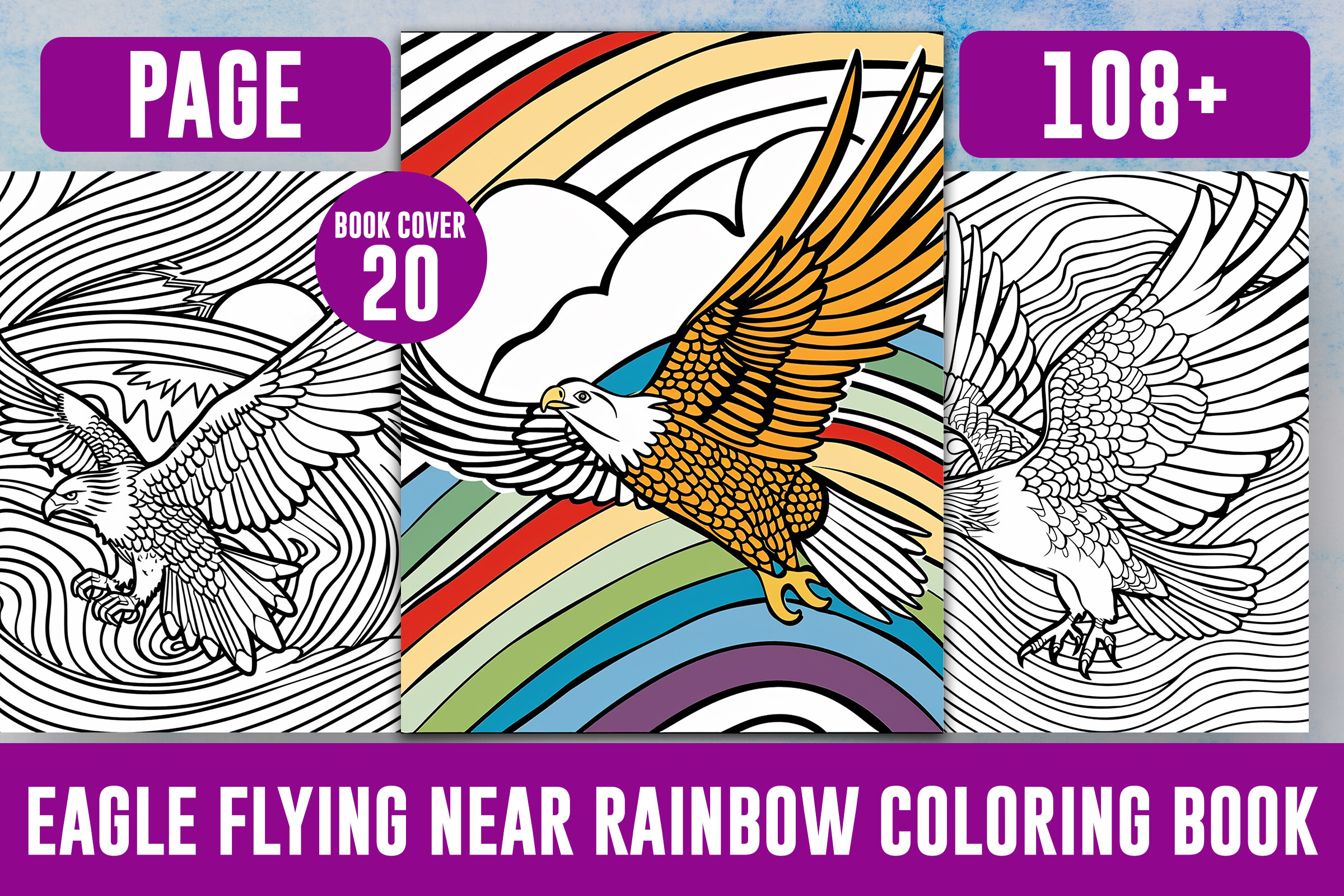 Eagle Flying Near Rainbow Coloring Page