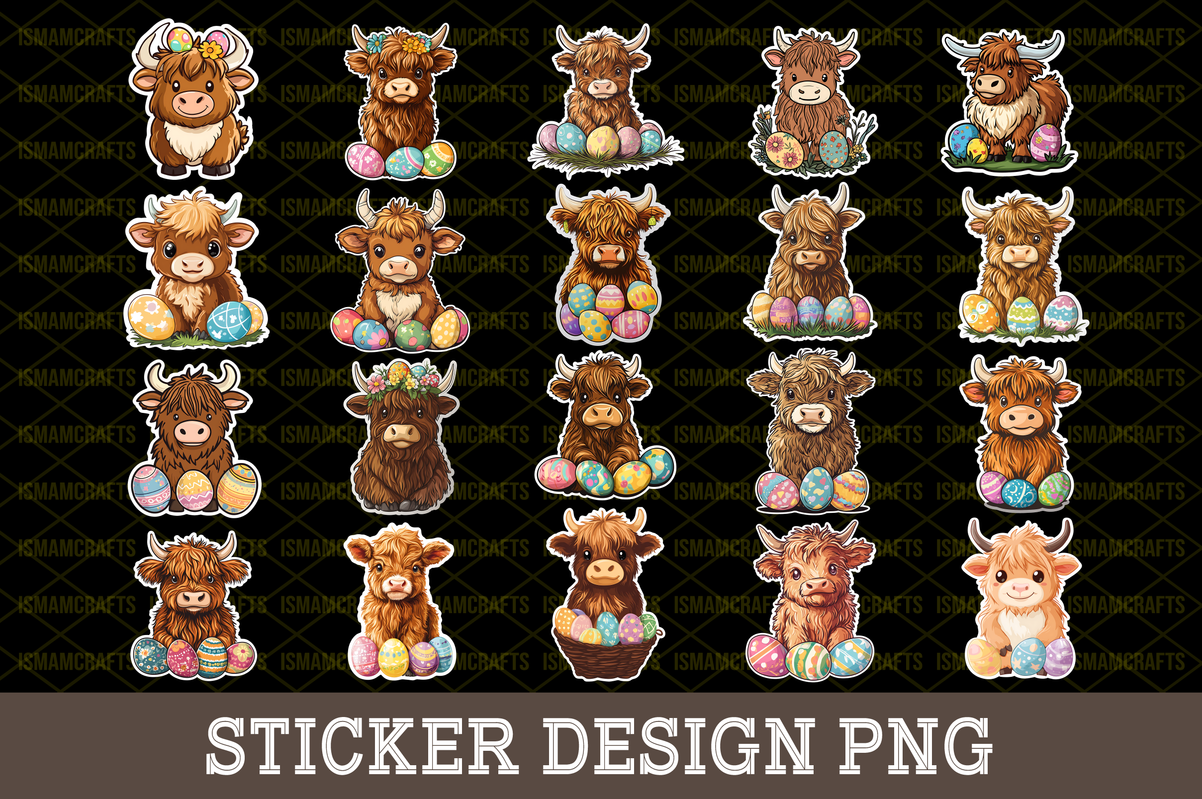 Easter Highland Cow Sticker Bundle PNG Graphic by IsmamCrafts ...
