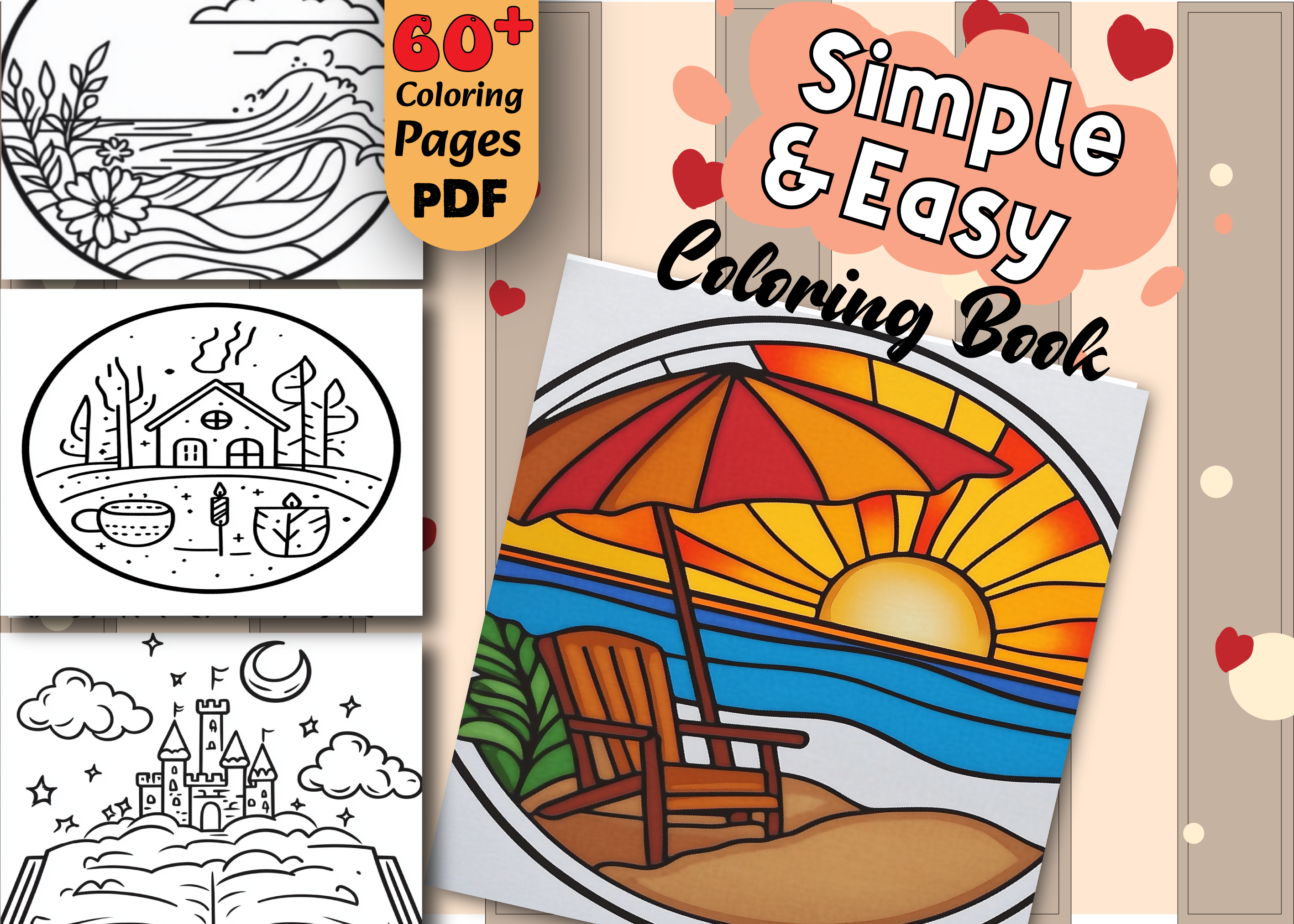 Simple Art Bold & Easy Coloring Pages Graphic by Design Home · Creative ...