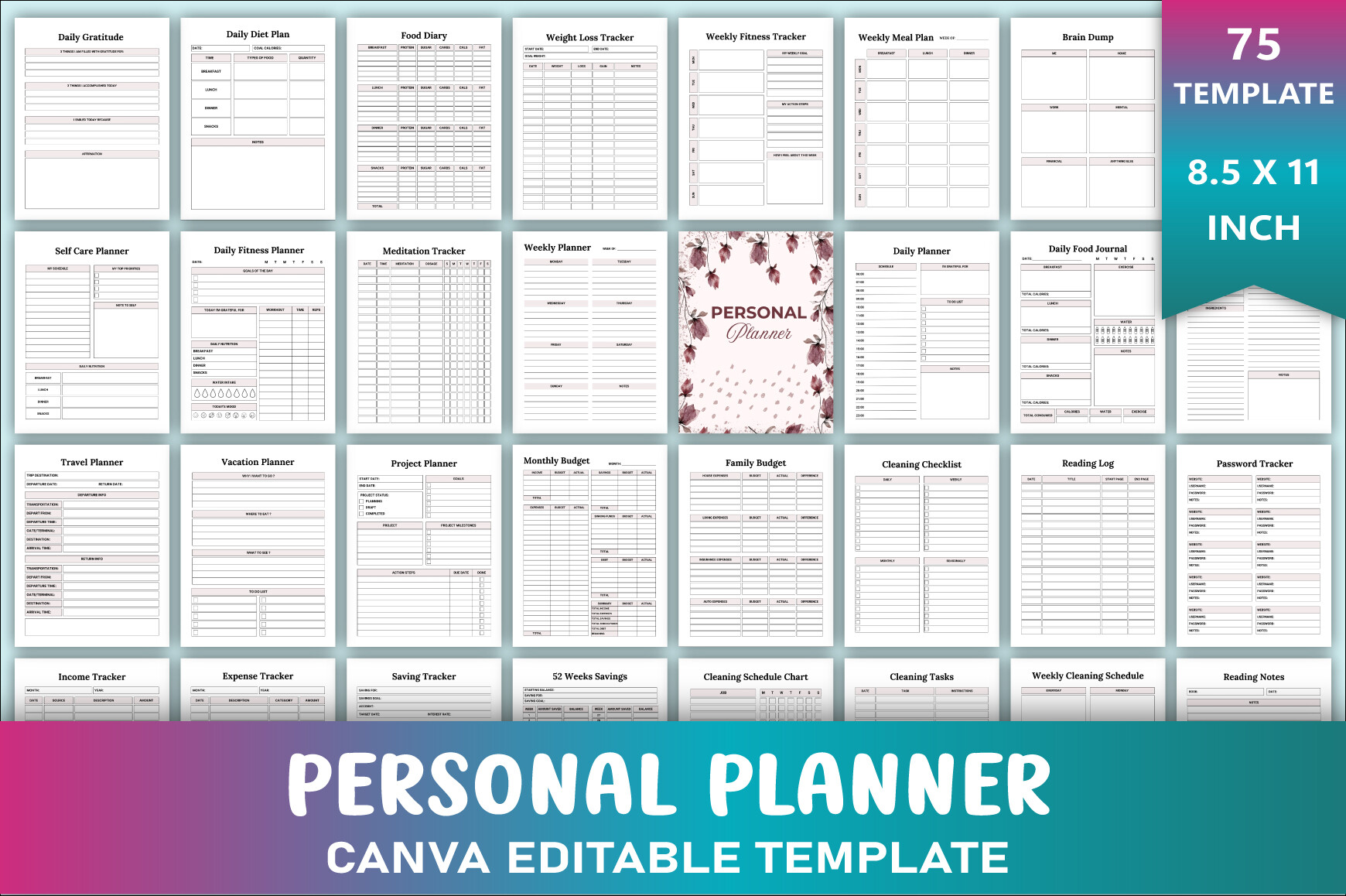 Editable Personal Planner Canva Template