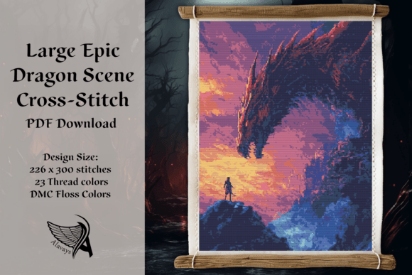 Large Epic Dragon Fantasy Cross Stitch