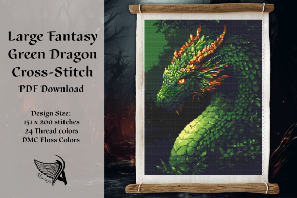Large Green Dragon Cross Stitch