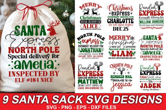 Santa Sack SVG Bundle, Christmas Designs Graphic Crafts By SVG Print design