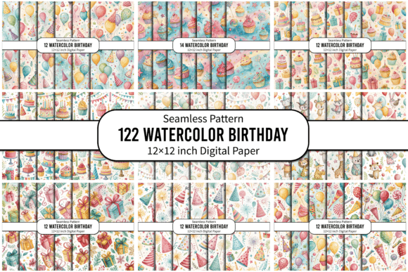 Watercolor Birthday Seamless Patterns