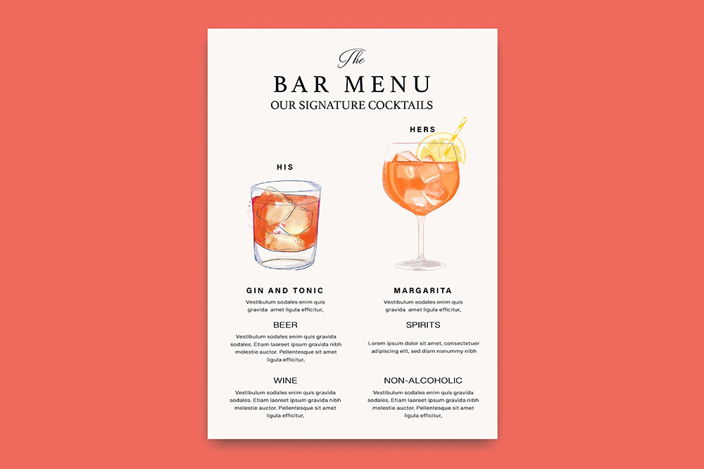 Hand-drawn wedding signature cocktails