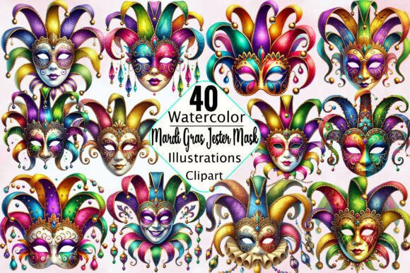 Mardi Gras Jester Mask Clipart Bundle Graphic by SVGArt · Creative Fabrica