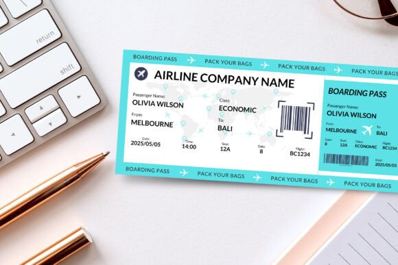 Bali Boarding Pass Canva Ticket Template