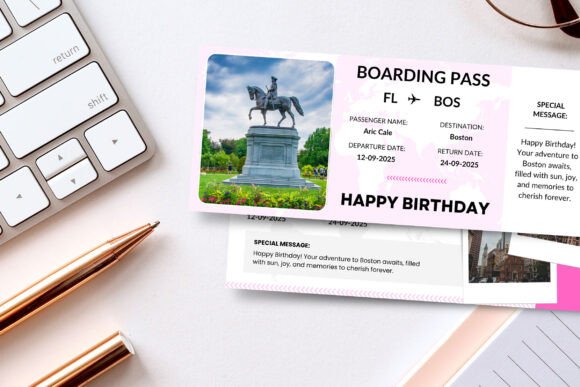 Boston Boarding Pass Gift Canva Template