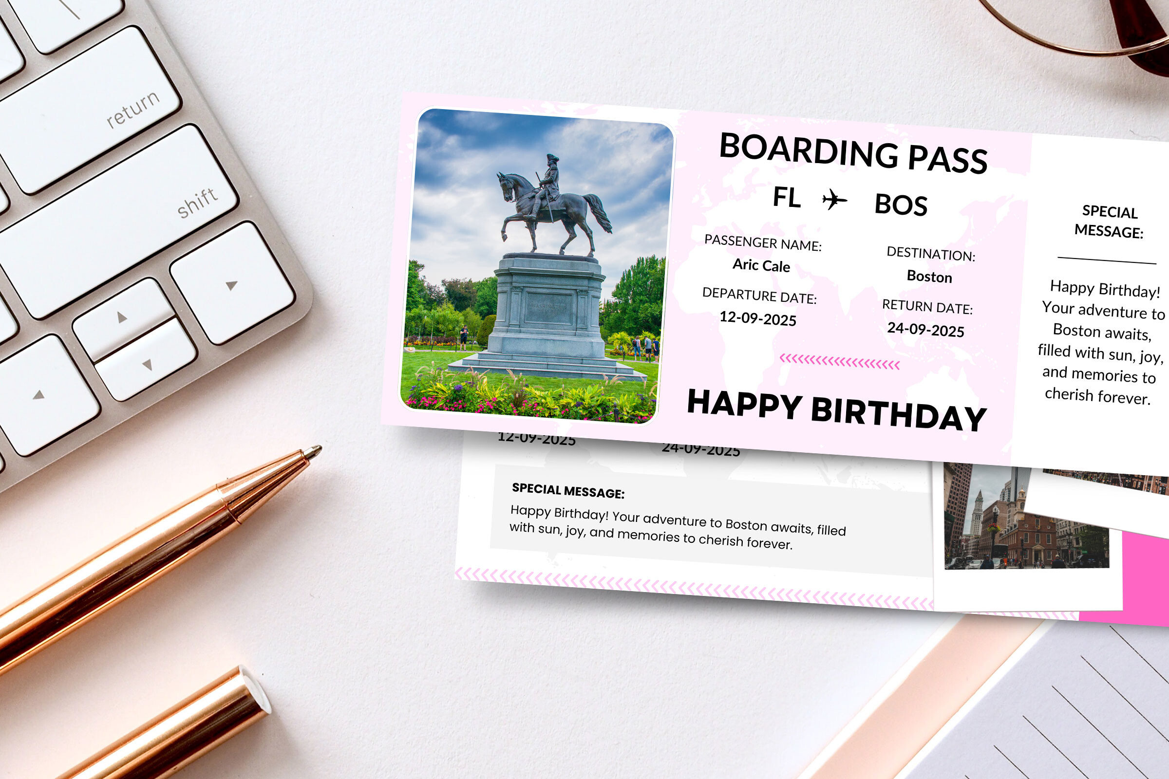 Boston Boarding Pass Gift Canva Template