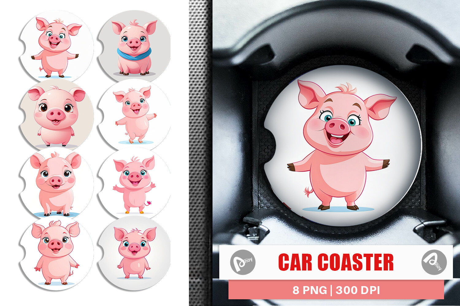 Car Coaster Pink Pig Valentine Graphic by Artnoy · Creative Fabrica