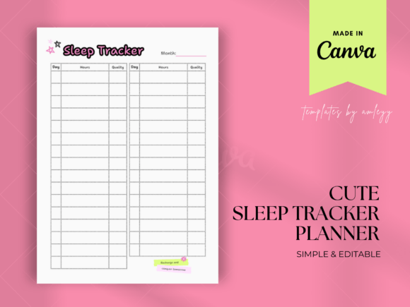 Cute Sleep Tracker Planner Template Graphics