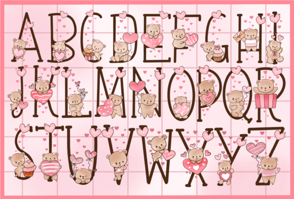 Cute Sweet Bear Heart Font PNG with transparent background - Preview 1