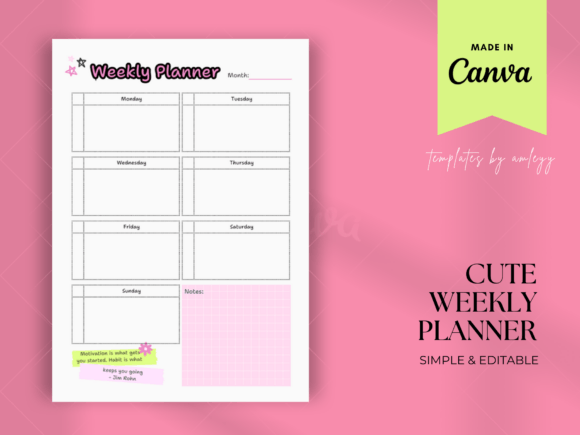 Cute Weekly Planner Template Canva - Digital