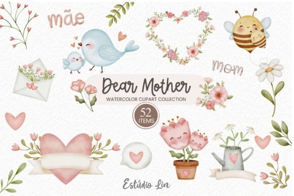 Dear Mother Watercolor Clipart Graphic Illustrations By Estúdio Lin