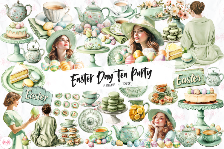Easter Day Tea Party Clipart Graphic by Markicha Art · Creative Fabrica