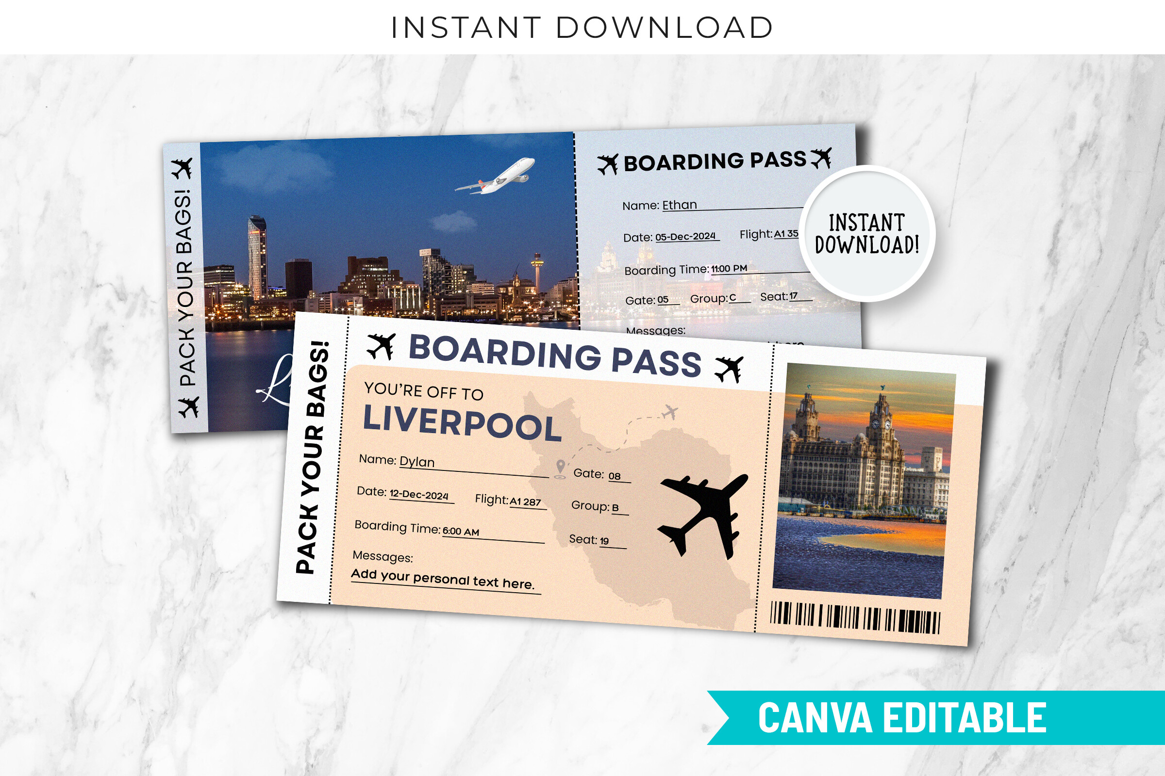 Liverpool Boarding Pass Canva Template