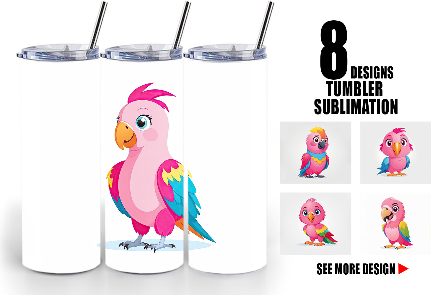 Tumbler Pink Parrot Valentine Graphic by Artnoy · Creative Fabrica