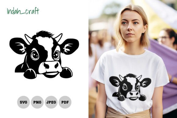 Funny and Cute Peeking Cow Clipart Gráfico Manualidades Por Indah_Craft