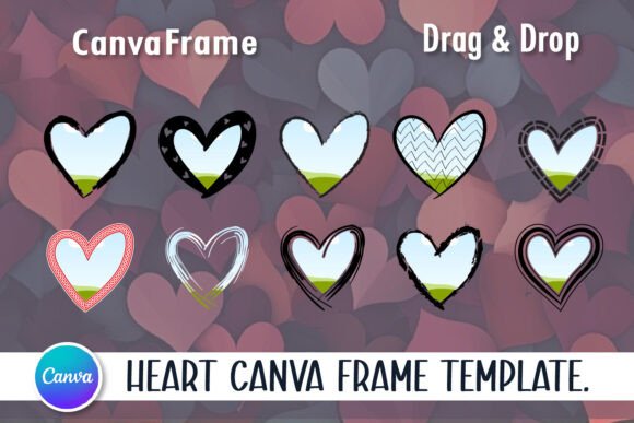 Heart Canva frame template with transparent background option