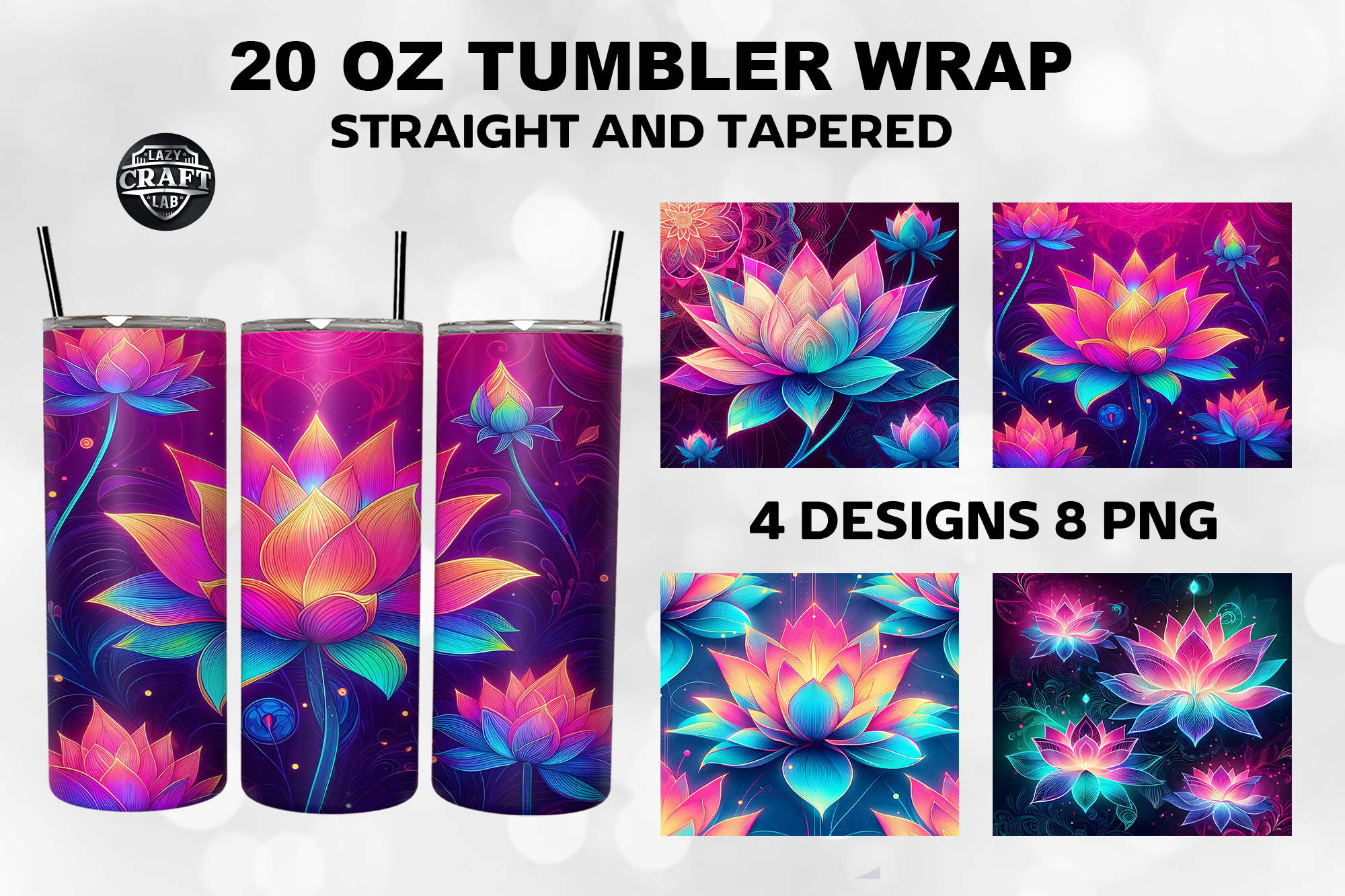 Neon Lotus Tumbler Wraps 20oz PNG Graphic by LazyCraftlab · Creative ...