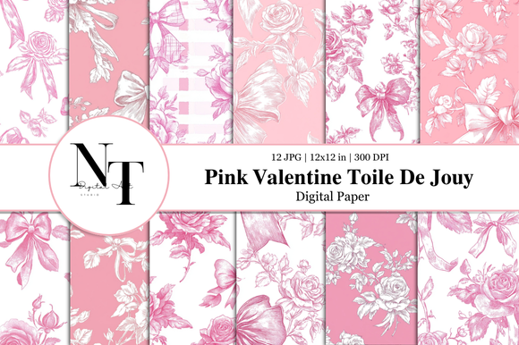 Pink Valentine Toile De Jouy Pattern Graphic by Nam Tiwa · Creative Fabrica