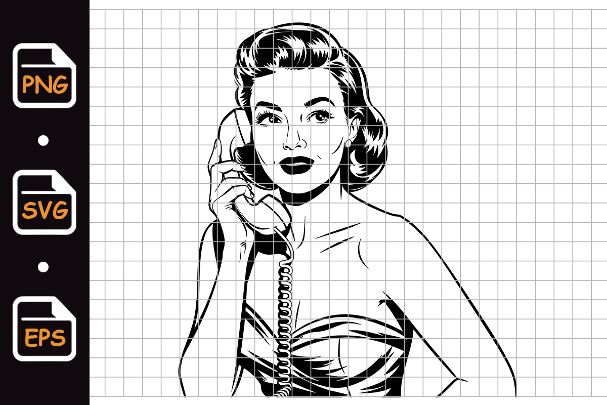 Talking Retro Retro Woman Talking on Phone Graphic by Lalamooo · Creative Fabrica