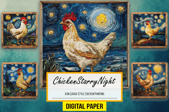 Van Gough Style Chicken Painting Artwork