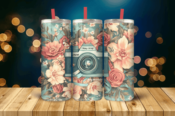 Vintage Camera Floral Tumbler Wrap