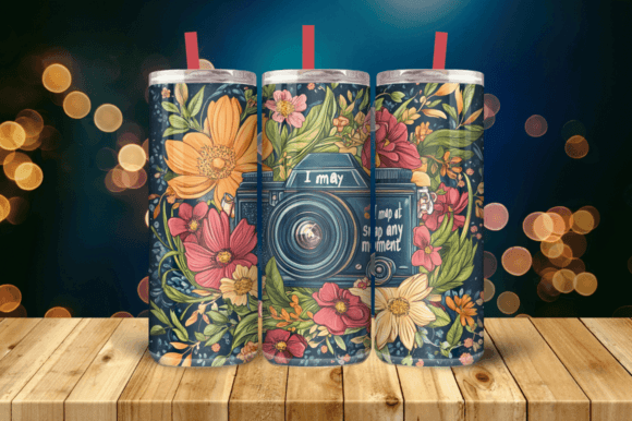 Vintage Camera Floral Tumbler Wrap