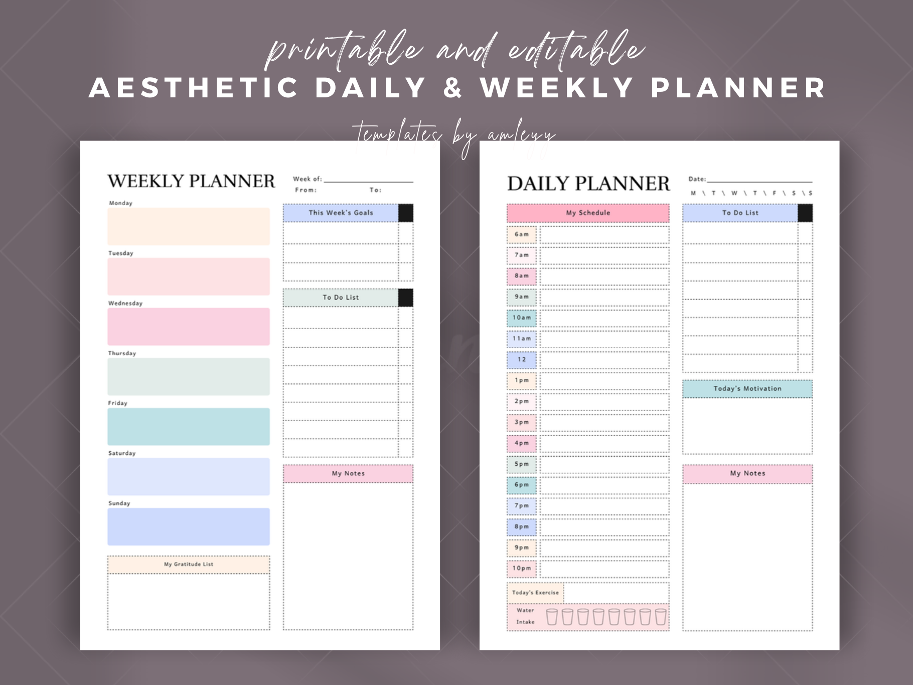 Aesthetic Daily & Weekly Planner Templat