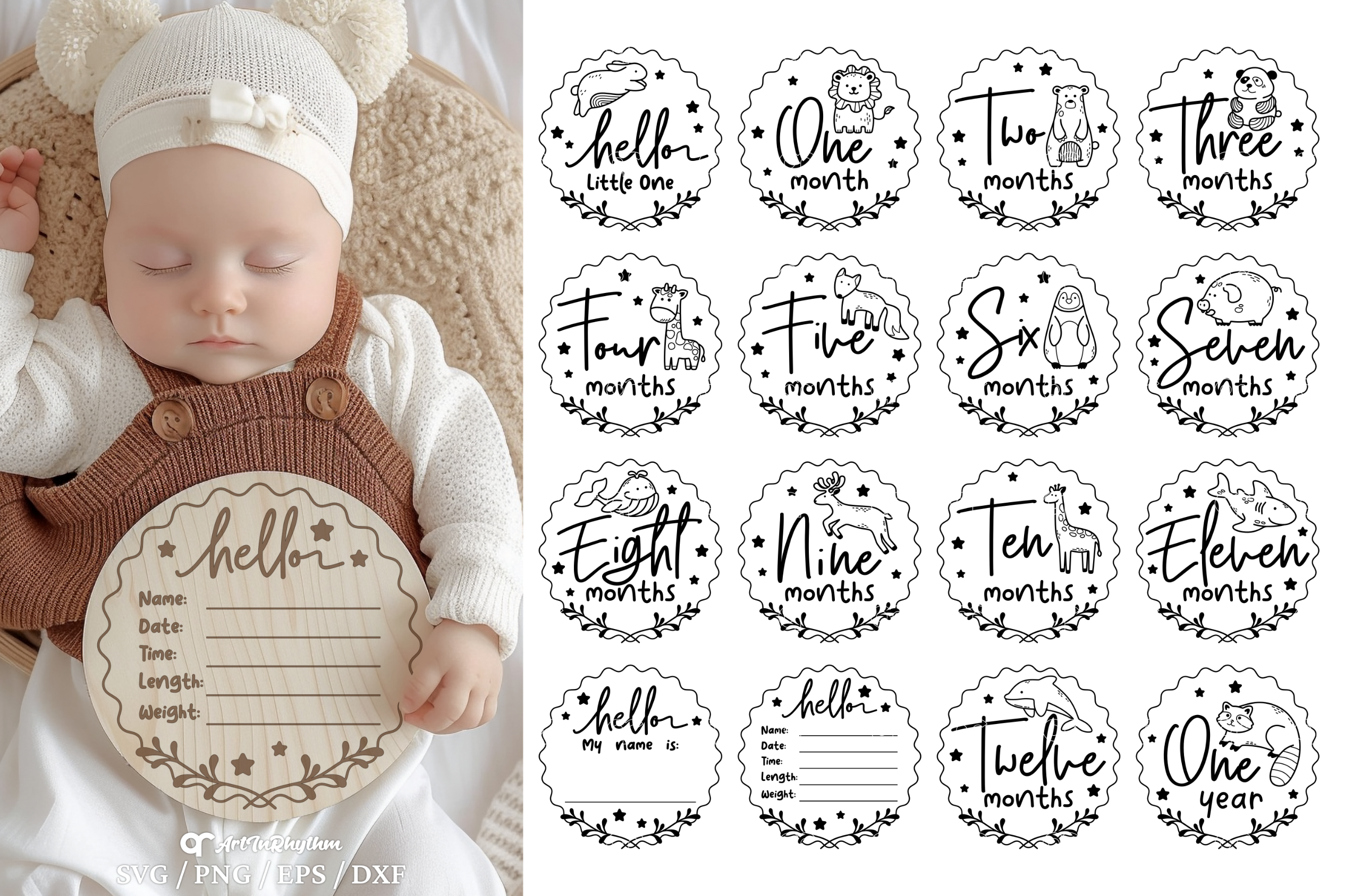 Animal Baby Monthly Milestones Svg Graphic by artinrhythm · Creative ...