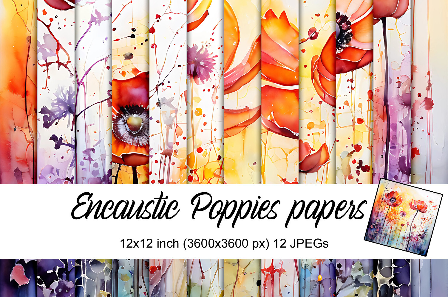 Encaustic Poppies Papers Graphic by Andrea Kostelic · Creative Fabrica