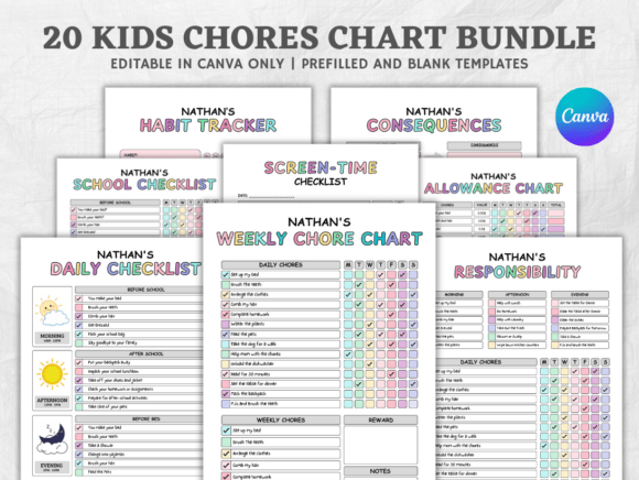 Kids Chore Chart Bundle Graphic Print Templates By Vector Verse