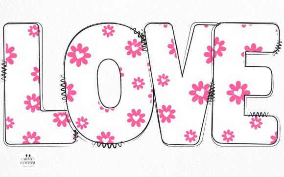 Love Valentine's Flower Font PNG with transparent background - Preview 1