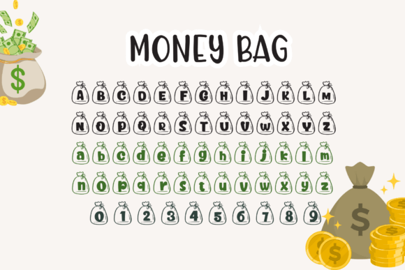 Money Bag Font PNG with transparent background - Preview 1