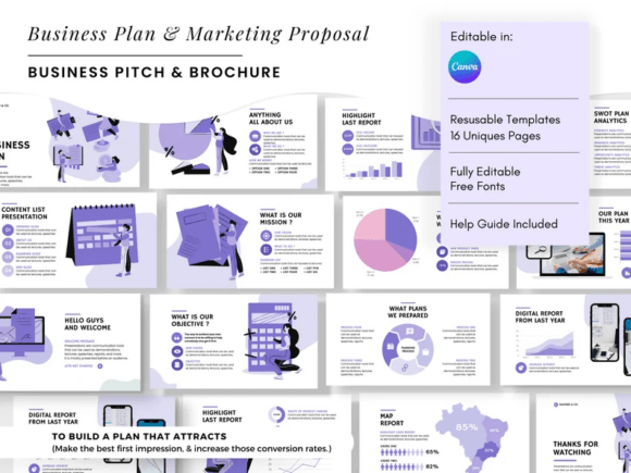Pitch Deck Template and Canva Course Slide Deck for presentations and webinars