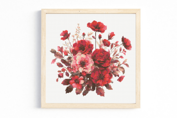 Red Floral Bouquet Cross Stitch Pattern