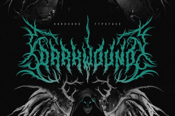 Preview specimen of Darkwound blackletter font