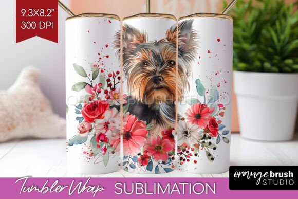 floral dog tumbler wrap png sublimation 20oz skinny seamless feminine design